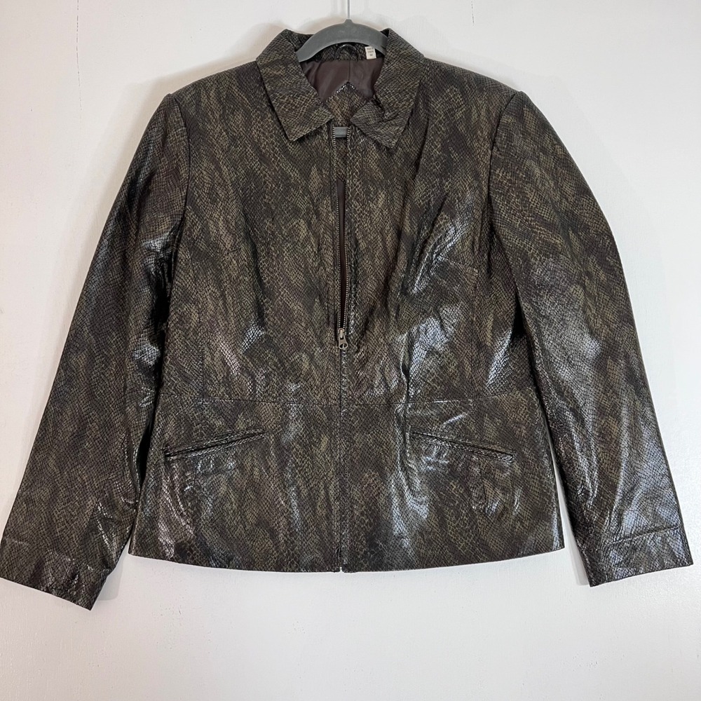 Preston & York Genuine Leather Snakeskin Print Jacket Womens M Zip Front